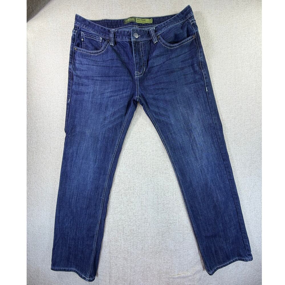 Rock & Roll Denim Mens 38x34 Blue Pistol Regular Stackable Bootcut Western Jeans